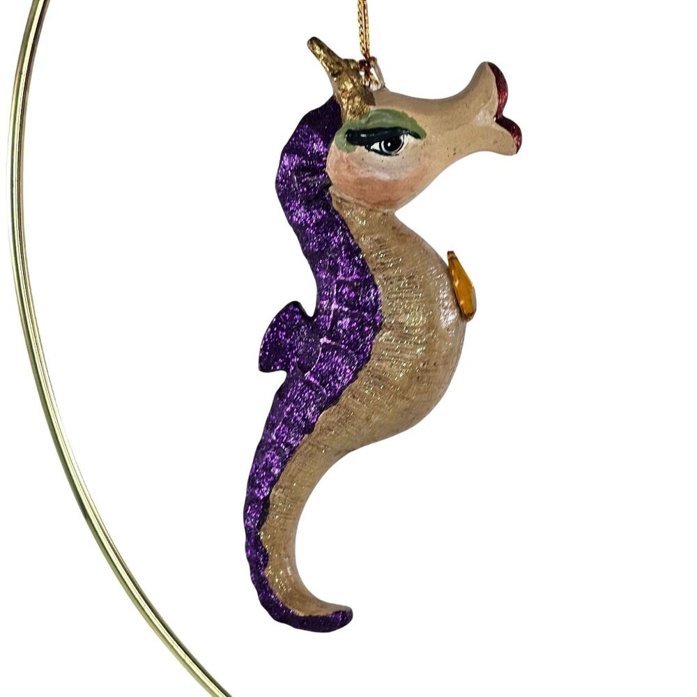 Katherine's Collection Jeweled Kissing Seahorse Christmas Ornament Purple Glitte